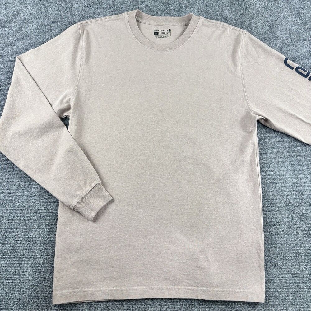 Carhartt Shirt Mens S US S Beige Long Sleeve Loose Fit Sleeve Logo Tee